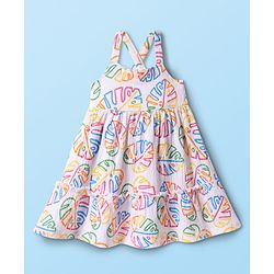 Babyhug Frill Sleeves Cotton Top Love Print - Pink main image 0