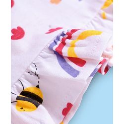 Babyhug Cotton Knit Frill Sleeves Nighty with Floral Print - White