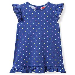 Babyhug Cotton Knit Frill Sleeves Nighty with Polka Dots - Navy Blue