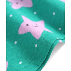 Babyhug Cotton Knit Frill Sleeves Nighty with Star Print - Green