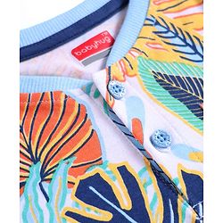 Babyhug Cotton Knit Sleeveless Tank Henley Neck T-Shirt with Tropical Theme Print - White