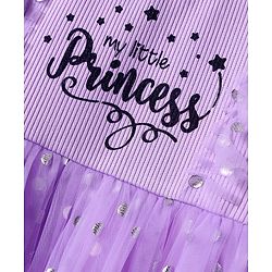 Babyhug Knit Frill Sleeves Party Dress With Foil & Text Print - Lilac