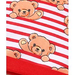 Babyhug 100% Cotton Interlock Knit Cap Mittens & Booties Set With Stripes & Animal Print Red - Diameter 14 cm