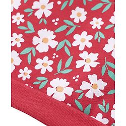 Babyhug 100% Cotton Interlock Knit Cap Mittens & Booties With Floral Print Red - Diameter 10 cm