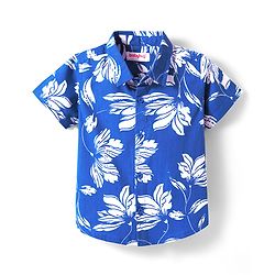 Babyhug Cotton Woven Half Sleeves Shirt With Floral Print - Blue