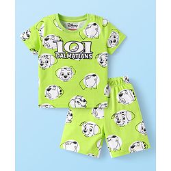 Babyhug Disney Single Jersey Knit Half Sleeves Co-ords Shorts Night Suit with 101 Dalmatians Graphics - Light Green