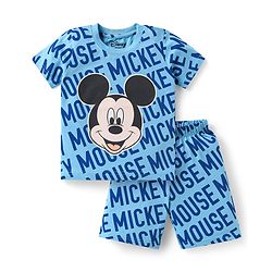 Babyhug Disney Single Jersey Knit Half Sleeves Co-ords Shorts Night Suit with Mickey Mouse Graphics - Blue