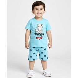 Babyhug Disney Single Jersey Knit Half Sleeve Short Night Suit With 101 Dalmatians Graphic - Light Blue