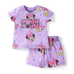 Babyhug Disney Single Jersey Knit Half Sleeves Shorts Nightsuit With Minnie Mouse Graphic - Purple