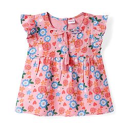 Babyhug Rayon Woven Frill Sleeves Top with Floral Print - Pink
