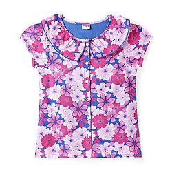 Babyhug Cotton Woven Full Sleeves Peter Pan Collared Front Open Frock with Floral Print - Blue