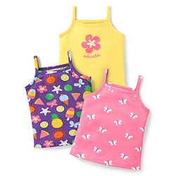 Babyhug 100% Cotton Single Jersey Knit Sleeveless Slips With Floral & Butterfly Print Pack Of 3 - Pink Blue & Yellow