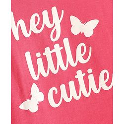 Babyhug Cotton Knit Half Sleeves Night Suit With Butterfly Print & Frill Detailing - Pink