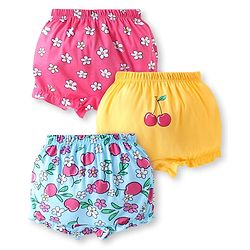 Babyhug 100% Cotton Knit Bloomers with Floral Print Pack of 3 - Blue Yellow & Pink