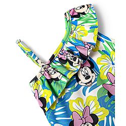 Babyhug Disney Sleeveless V Cut Swimsuit With Frill Detailing And Minnie Mouse Print - Multicolour