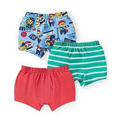 Babyhug 100% Cotton Knit Trunks with Stripes & Bear Print Pack of 3 - Red Blue & Mint Green