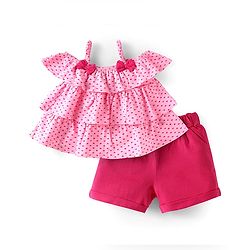 Babyhug Single Jersey Knit Raglan Sleeves Floral Printed Top & Shorts Set - Multicolour