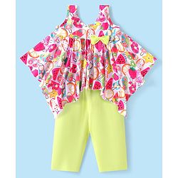 Babyhug Single Jersey Knit Sleeveless Hooded Striped Tank T-Shirt & Shorts Set With Beach Theme Print - Navy Blue & Lime Green