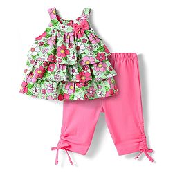 Babyhug Single Jersey Knit Sleeveless Top & Legging Set With Floral Print - Pink