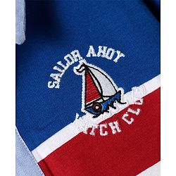 Babyhug Cotton Knit Half Sleeves Cut & Sew Polo T-Shirt With Yatch Club Embroidery - Blue