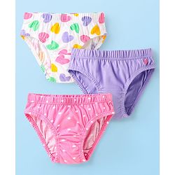 Babyhug 100% Cotton Single Jersey Knit Panties With Polka Dots & Heart Print - Purple White & Pink