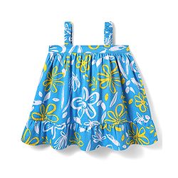 Babyhug Single Jersey Knit Sleeveless Frock with Floral Print - Blue