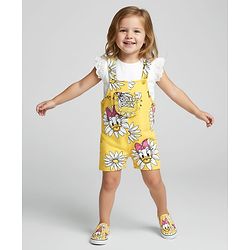 Babyhug 100% Cotton Knit Floral Printed Dungaree with Full Sleeves Inner Tee - Pink main image 1