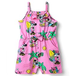 Babyhug Disney Single Jersey Knit Sleeveless Jumpsuit With Minnie Mouse Family Print - Pink