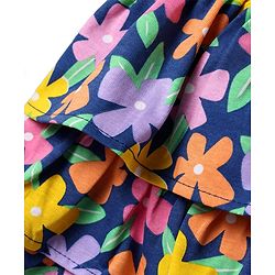 Babyhug Single Jersey Knit Frill Sleeves Schiffli Top & Skirt Set with Floral Print - Yellow & Navy Blue