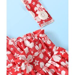 Babyhug Single Jersey Knit Half Puffed Sleeves Top & Skirt Set With Floral Print - White & Red