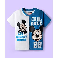 Babyhug Disney Single Jersey Knit Half Sleeves Oversized T-Shirt with Mickey Mouse Graphics - White & Blue