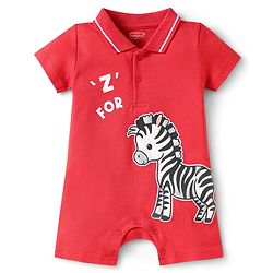 Babyhug 100% Cotton Interlock Knit Half Sleeves Romper With Zebra Print - Red