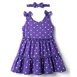 Babyhug Single Jersey Knit Sleeveless Polka Dots Printed Frock with Headband & Bow Applique - Purple