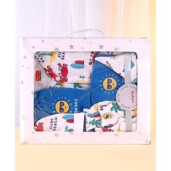 Babyhug 100% Cotton Baby Gift Sets with Beach Theme Print Pack of 7 - White & Blue