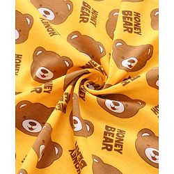 Babyhug Interlock Knit Hooded Wrapper with Bear Print L 76 x B 76 cm - Yellow