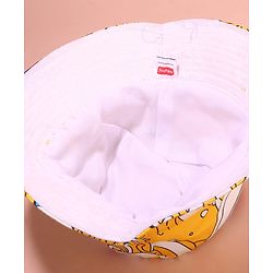 Babyhug Cotton Woven Two Layer Bucket Hat with Beach Theme Print Yellow - Diameter 17 cm