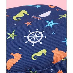 Babyhug Two Layer Bucket Hat with Sea Life Print Navy Blue - Diameter 20 cm