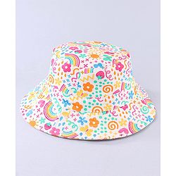 Babyhug Cotton Woven Two Layer Bucket Hat Rainbow Print White -Diameter 16 cm