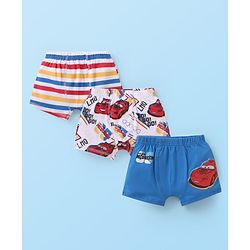 Babyhug Disney Single Jersey Knit Trunks with Stripes & Cars Print Pack Of 3 - Red White & Blue