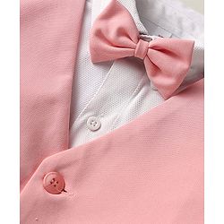 Babyhug Knit Full Sleeves Solid 3 Piece Party Suit With Bow - Peach & White