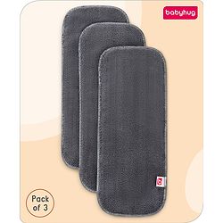 Babyhug Microfiber Solid Reusable Stay Dry 3 Layer Cloth Diaper Inserts Pack of 3 - Grey