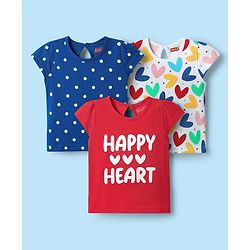 Babyhug Cotton Knit Half Sleeves T-Shirts with Heart & Polka Dots Print Pack of 3 - Red Blue & White