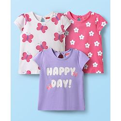 Babyhug 100% Cotton Half Sleeves Tee With Frill Detailing Floral Print- Blue