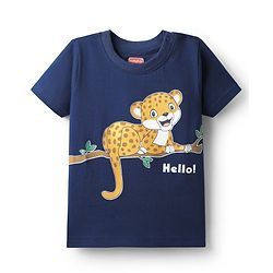 Babyhug Cotton Knit Half Sleeves T-Shirt With Tiger Print - Navy Blue