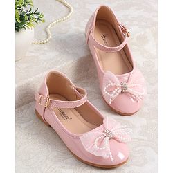 Cute Walk by Babyhug Clip Closure Ballerina with Bow Applique & Pearl Detailing - Pink