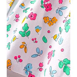 Babyhug Single Jersey Knit Frill Sleeves Peter Pan Collar & Front Open Frock With Bloomer Floral Print - White