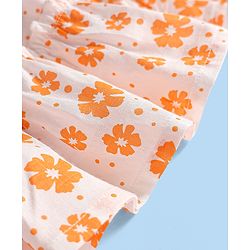Babyhug Rayon Woven Frill Sleeves Floral Printed Frock With Bloomer & Headband - Orange & White