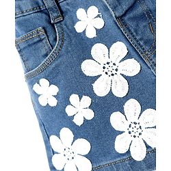Babyhug Mid Thigh Denim Shorts with Floral Applique - Light Blue