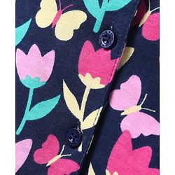 Babyhug Cotton Knit Half Sleeves Shorts Co-Ord Night Suit With Floral Print - Navy Blue