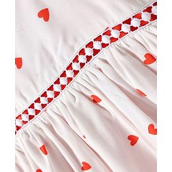 Babyhug Cotton Woven Hearts Printed Frock with Half Sleeves Inner Tee - White & Orange